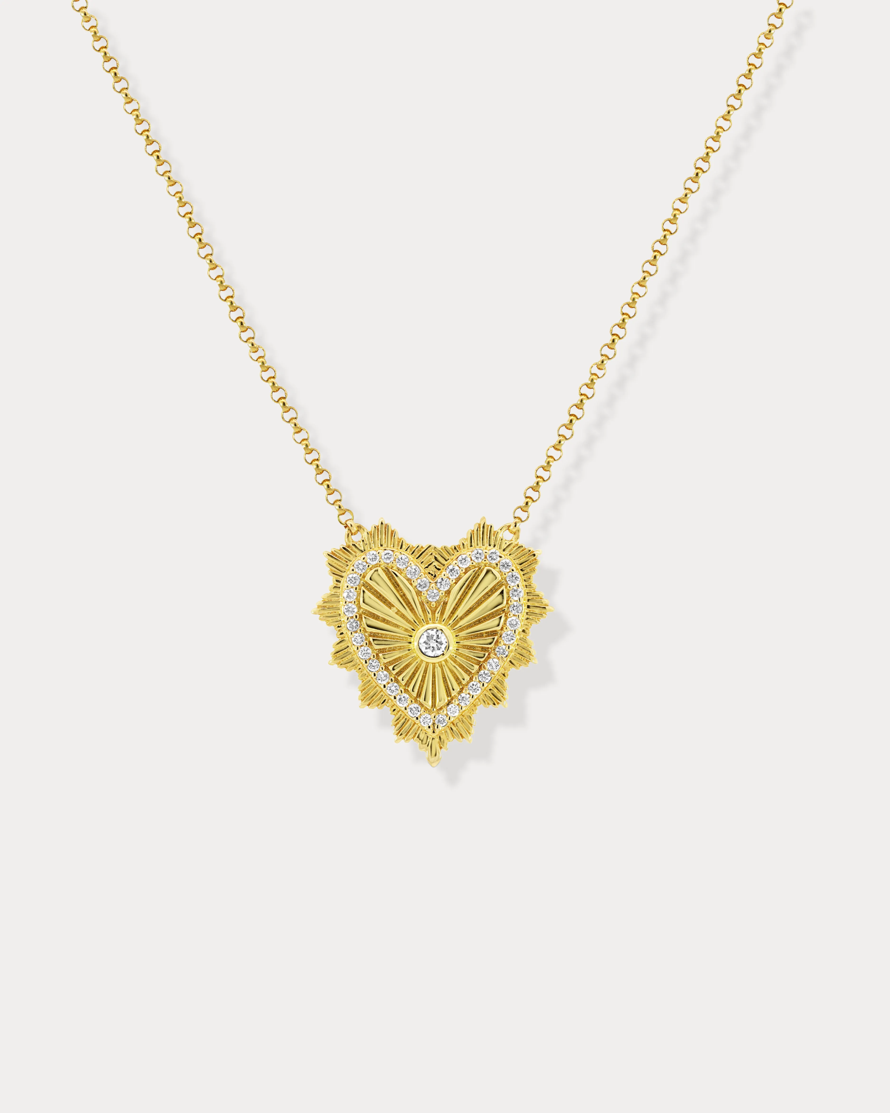 Gold & Diamond Fluted Heart Shaped Sun Pendant