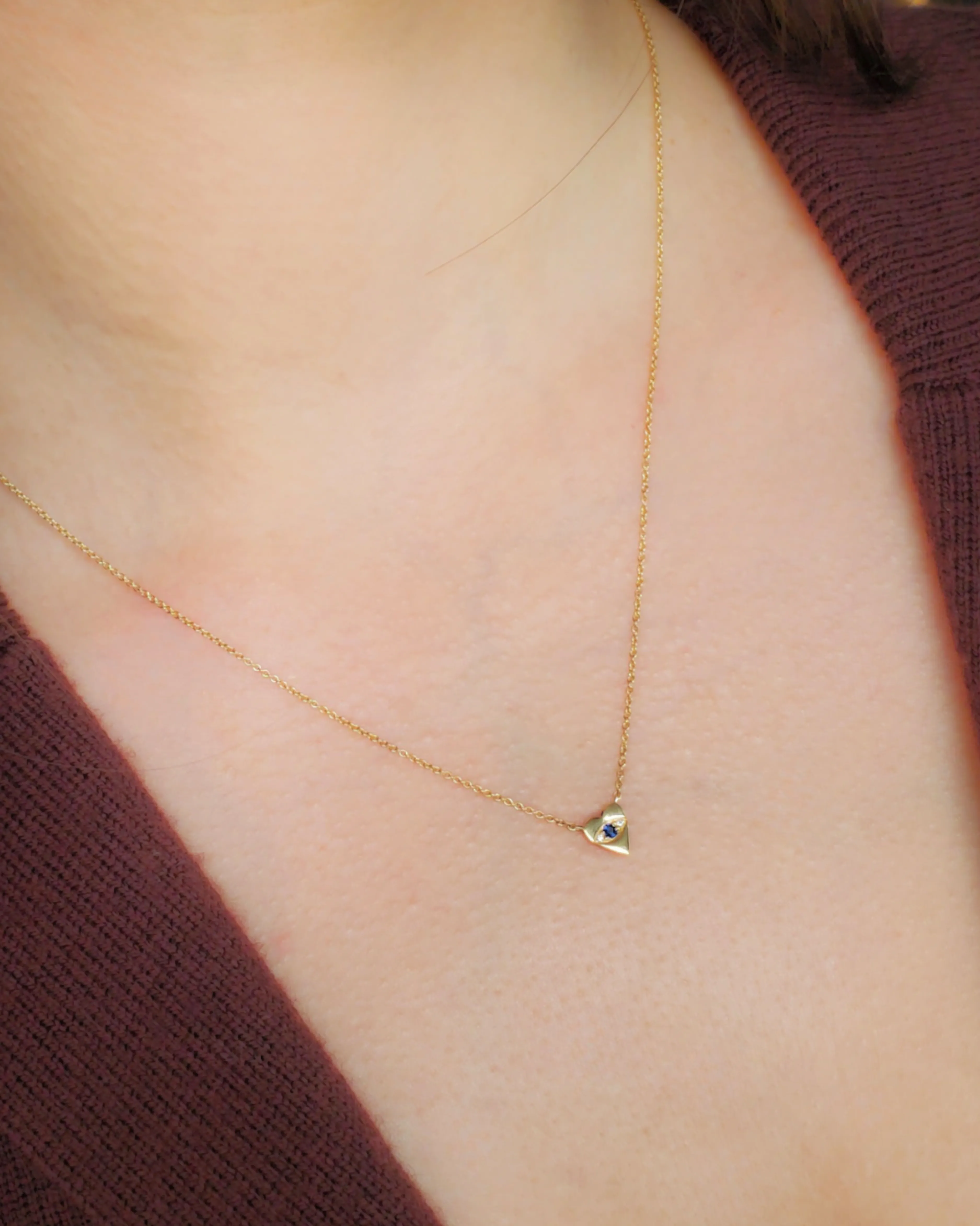 Gold & Diamond Heart Shaped Evil Eye Necklace