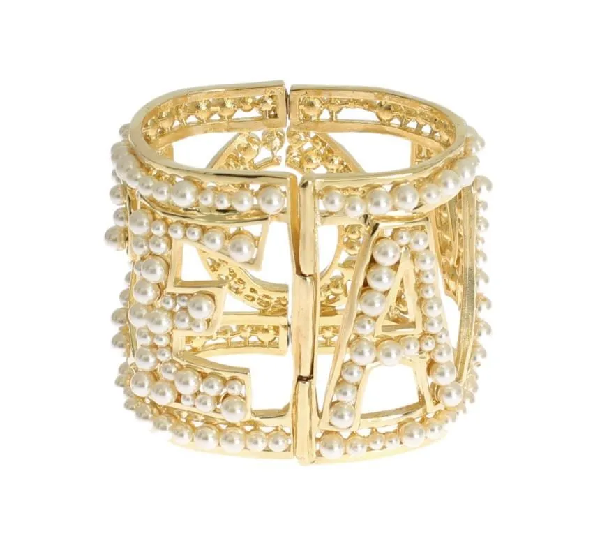 Gold Brass White Pearl AMORE Bangle