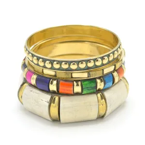 GOLD BRASS WOOD AND RESIN 4 PCS MULTICOLOR BANGLE SET#FWNK-2109-12(EB3)