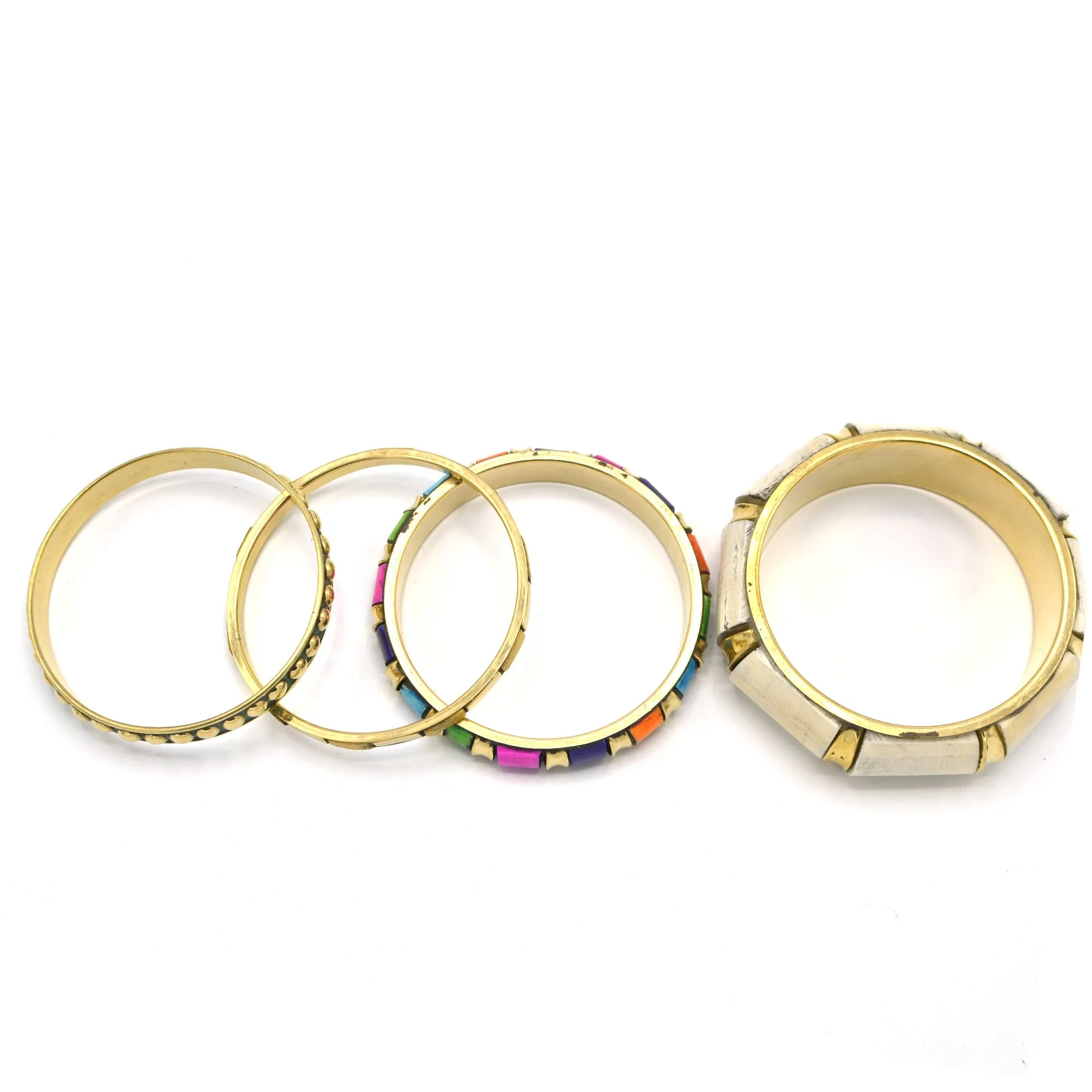 GOLD BRASS WOOD AND RESIN 4 PCS MULTICOLOR BANGLE SET#FWNK-2109-12(EB3)