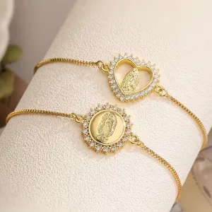 Gold Color Box Chain Virgin Mary Charm Bracelets For Women Shiny CZ Zircon Jewelry
