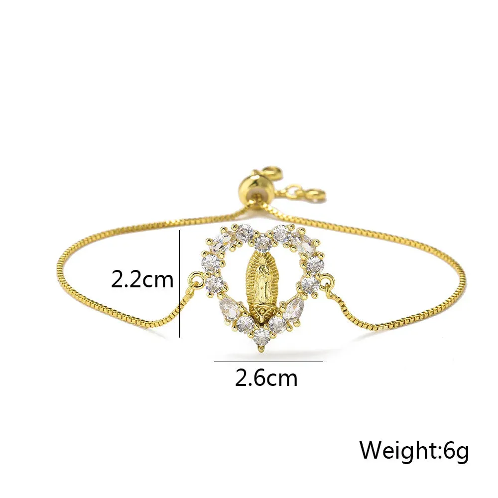 Gold Color Box Chain Virgin Mary Charm Bracelets For Women Shiny CZ Zircon Jewelry