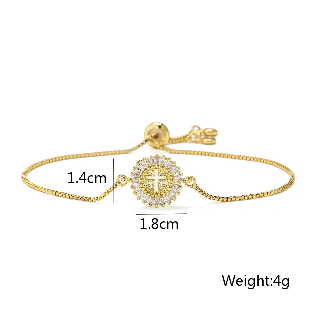 Gold Color Box Chain Virgin Mary Charm Bracelets For Women Shiny CZ Zircon Jewelry