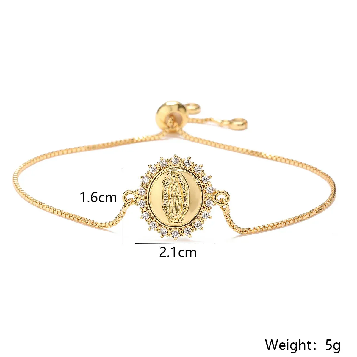 Gold Color Box Chain Virgin Mary Charm Bracelets For Women Shiny CZ Zircon Jewelry