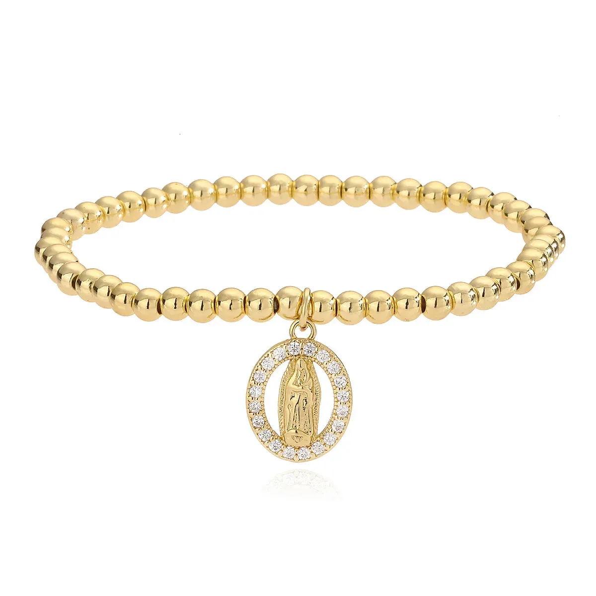 Gold Color Box Chain Virgin Mary Charm Bracelets For Women Shiny CZ Zircon Jewelry