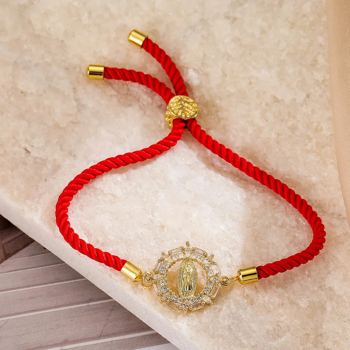 Gold Color Box Chain Virgin Mary Charm Bracelets For Women Shiny CZ Zircon Jewelry