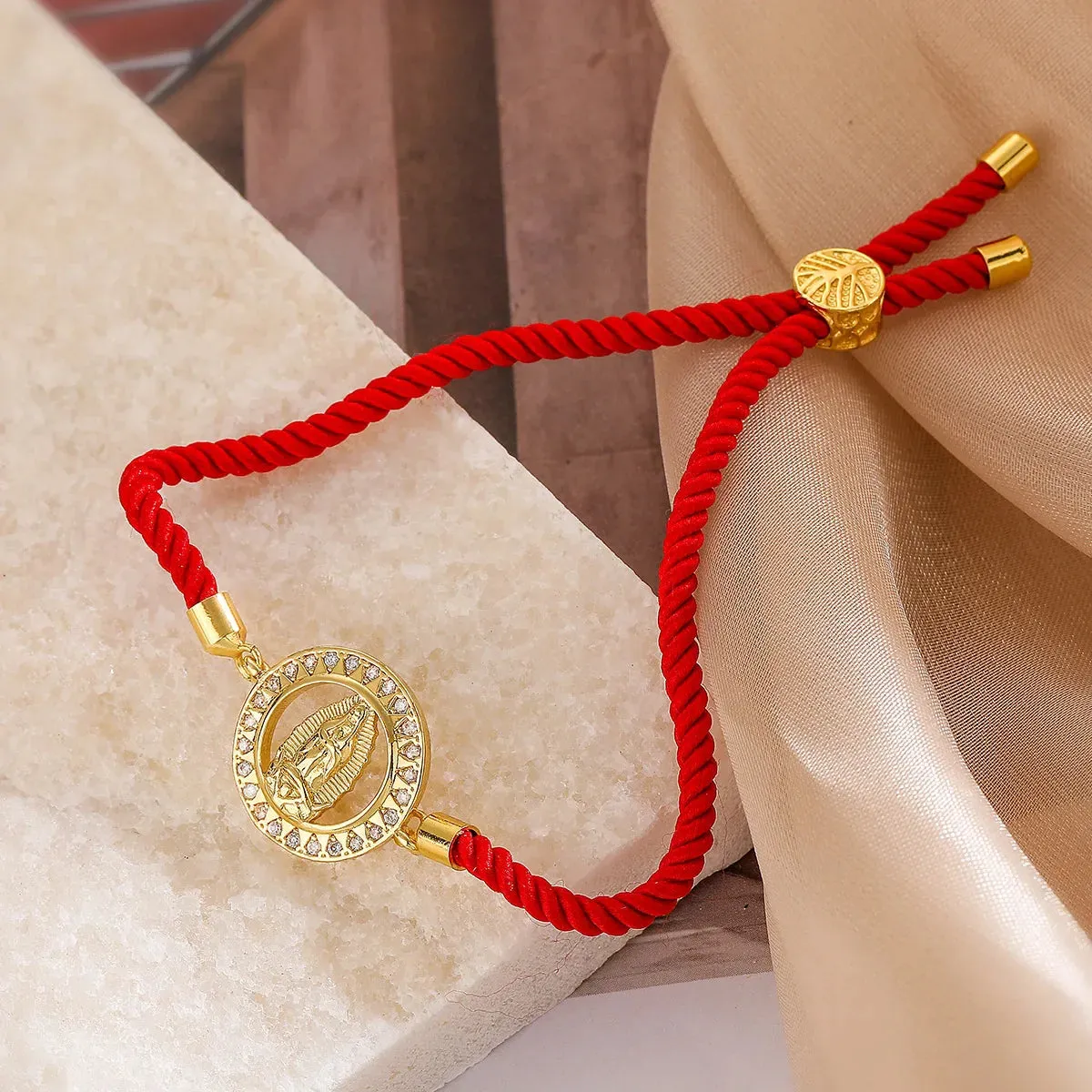 Gold Color Box Chain Virgin Mary Charm Bracelets For Women Shiny CZ Zircon Jewelry