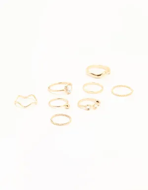Gold Diamante Zigzag & Twisted Stacking Rings 8-Pack