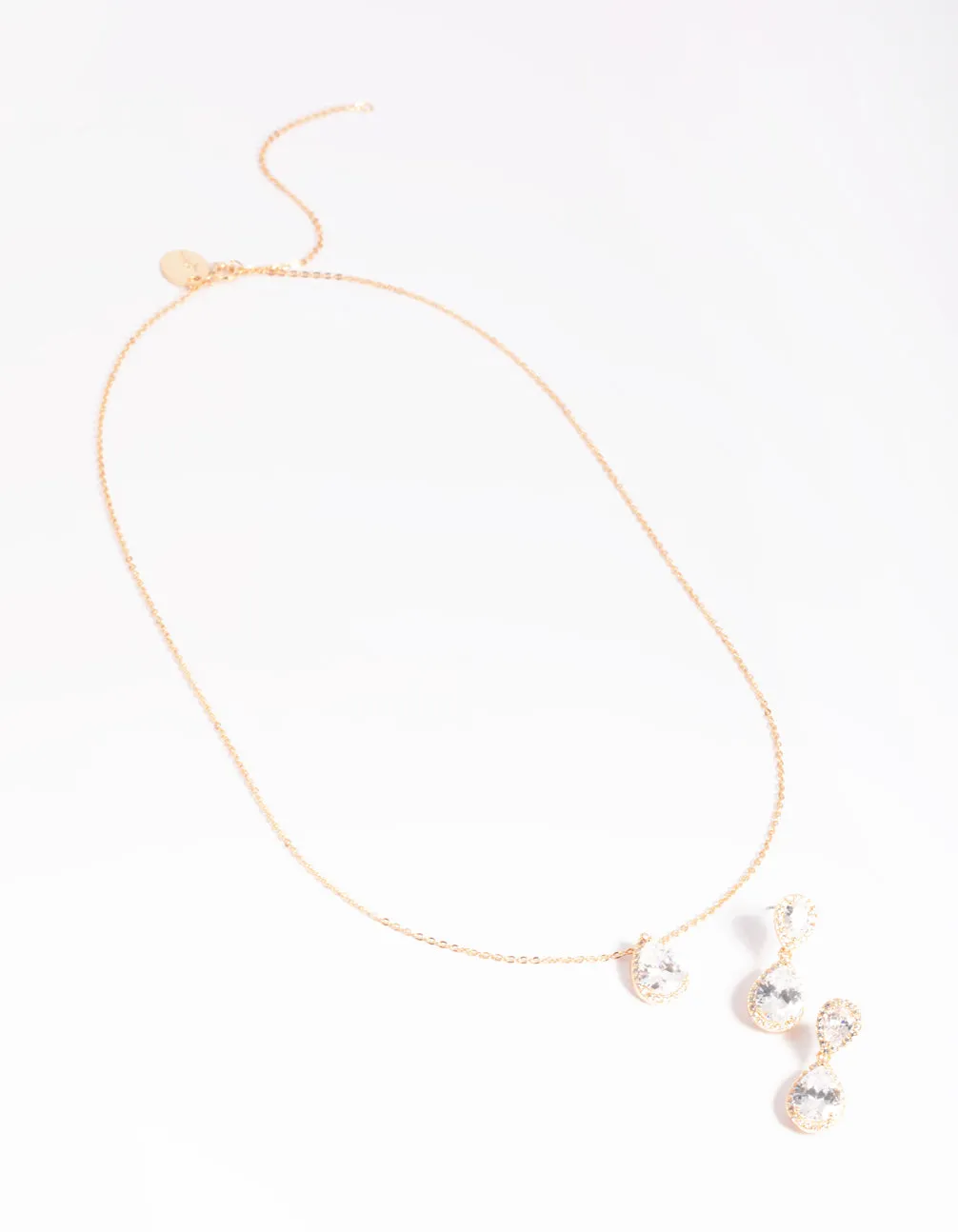 Gold Diamond Simulant Necklace & Earrings Set