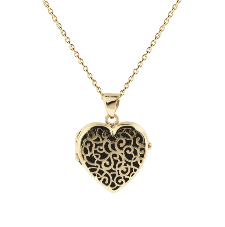Gold Filigree Heart Locket Urn (14K)