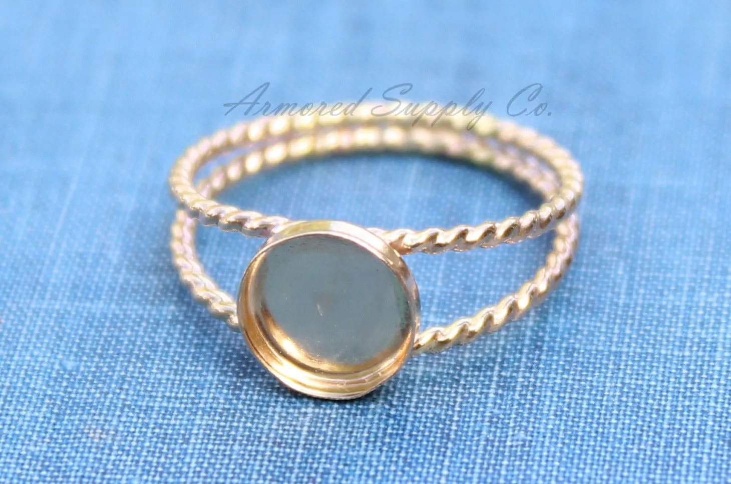 Gold Filled Oval OR Round Bezel Double Rope Band Ring blank