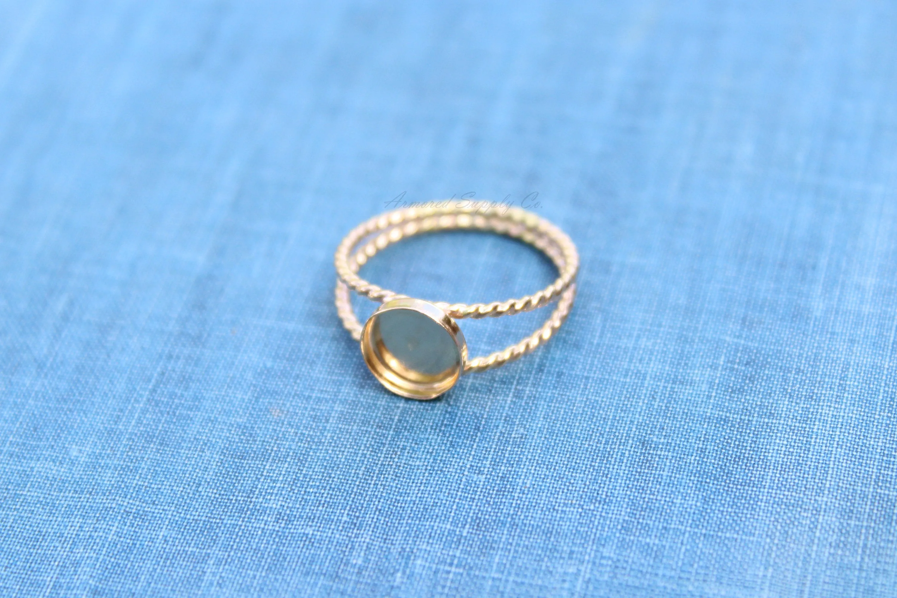 Gold Filled Oval OR Round Bezel Double Rope Band Ring blank