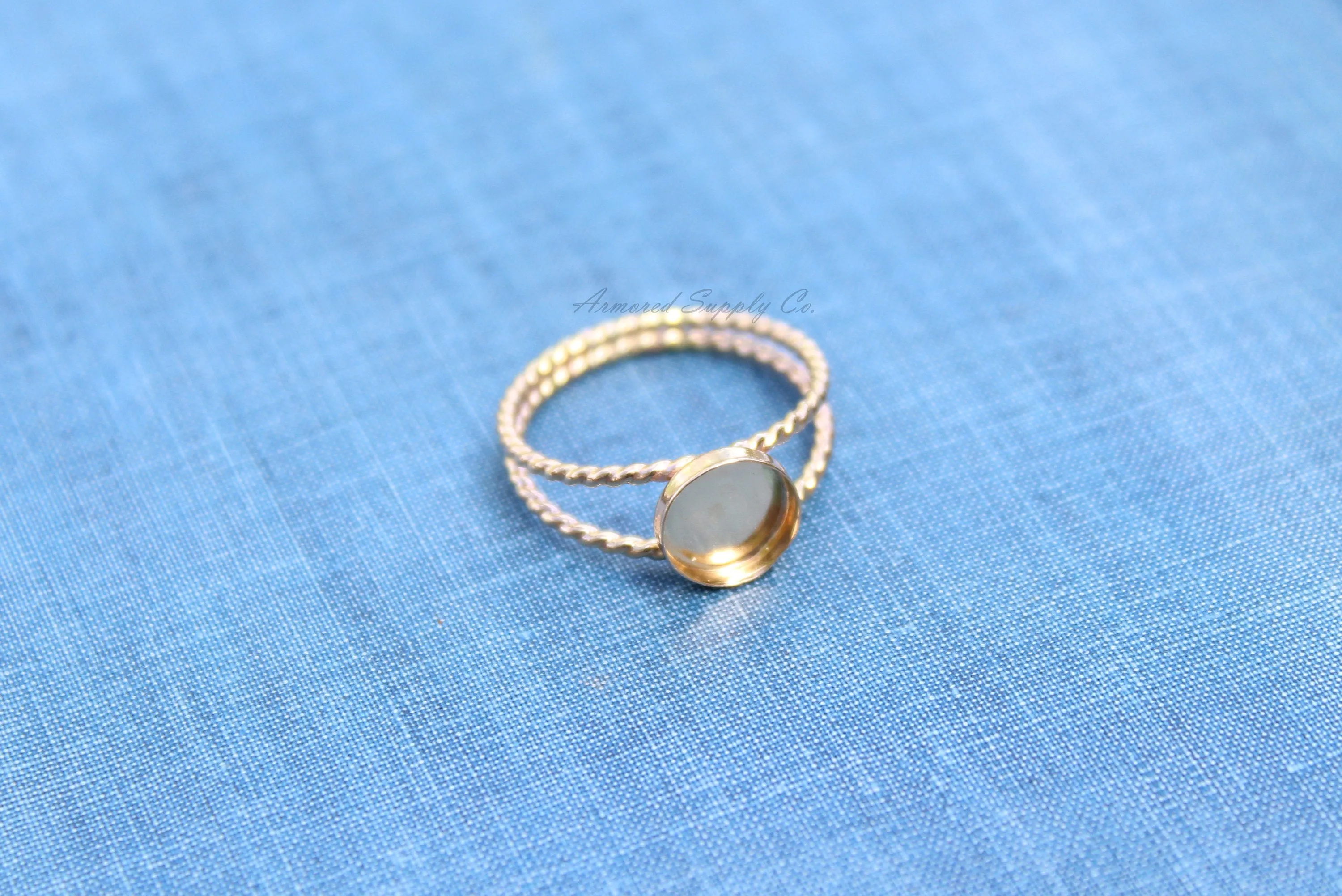 Gold Filled Oval OR Round Bezel Double Rope Band Ring blank