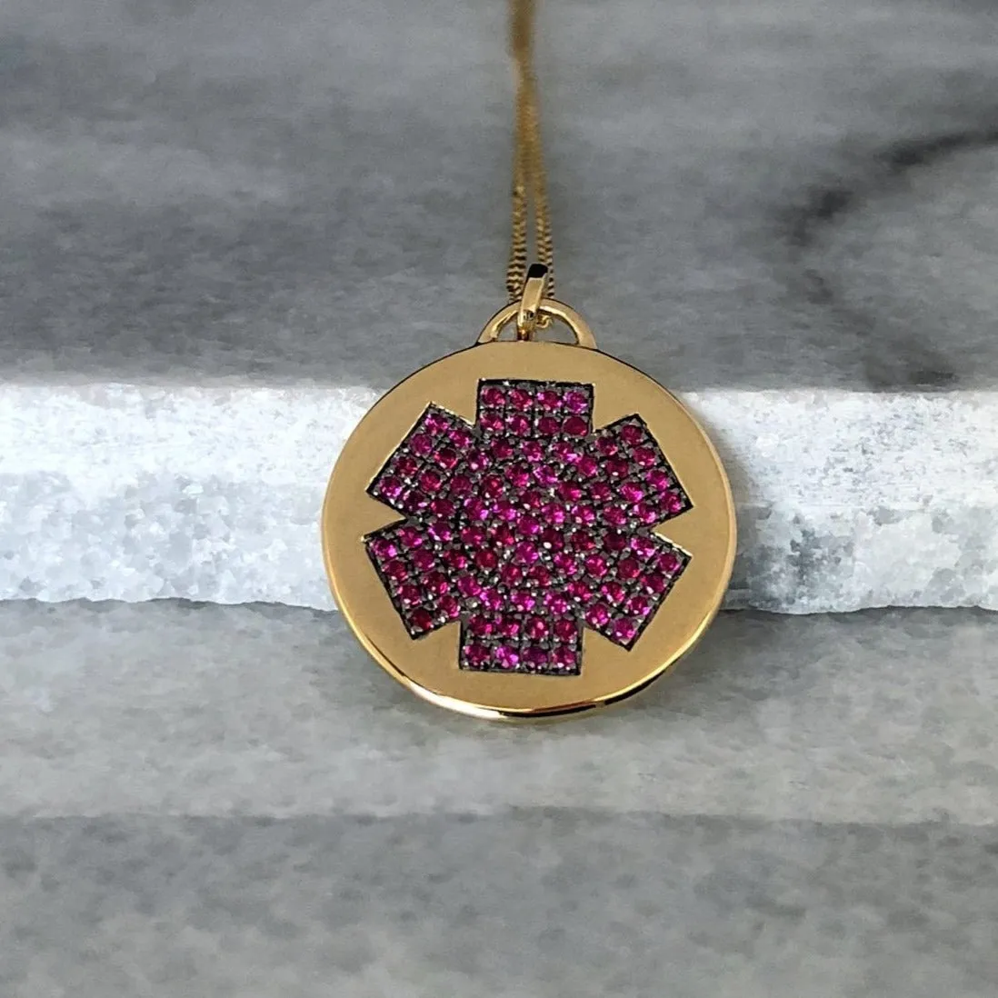 Gold Medical ID Necklace with Ruby