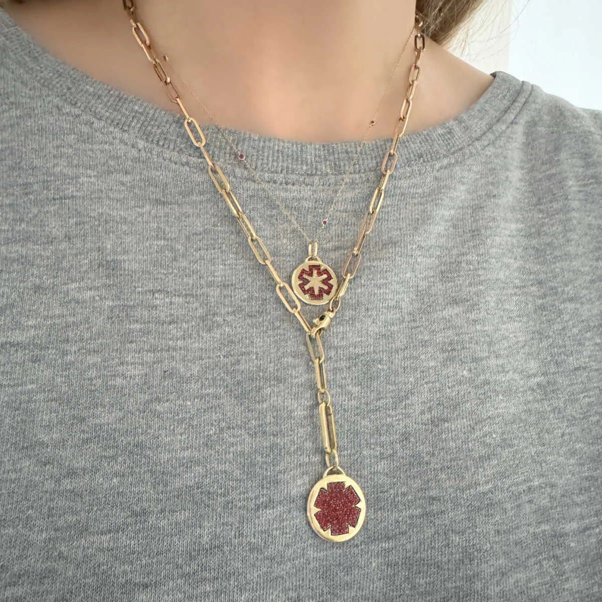 Gold Medical ID Necklace with Ruby