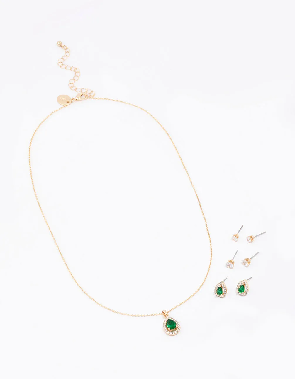 Gold Multi Pear Diamante Jewellery Set