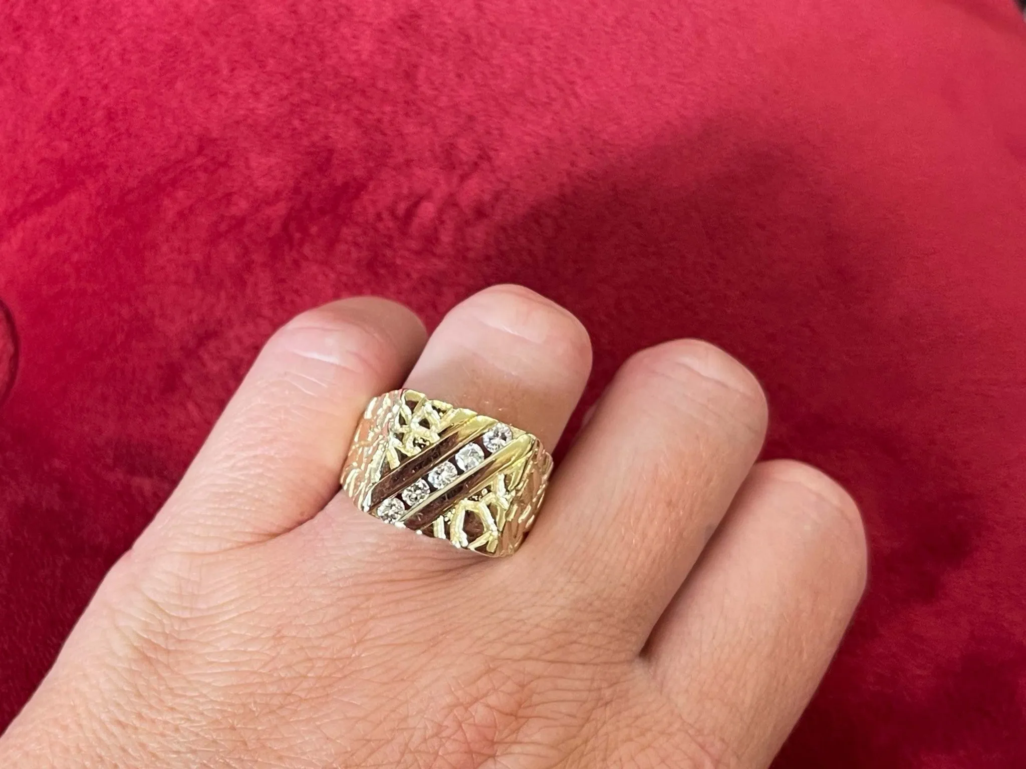 Gold Nugget Diamond Ring 14k Yellow Gold