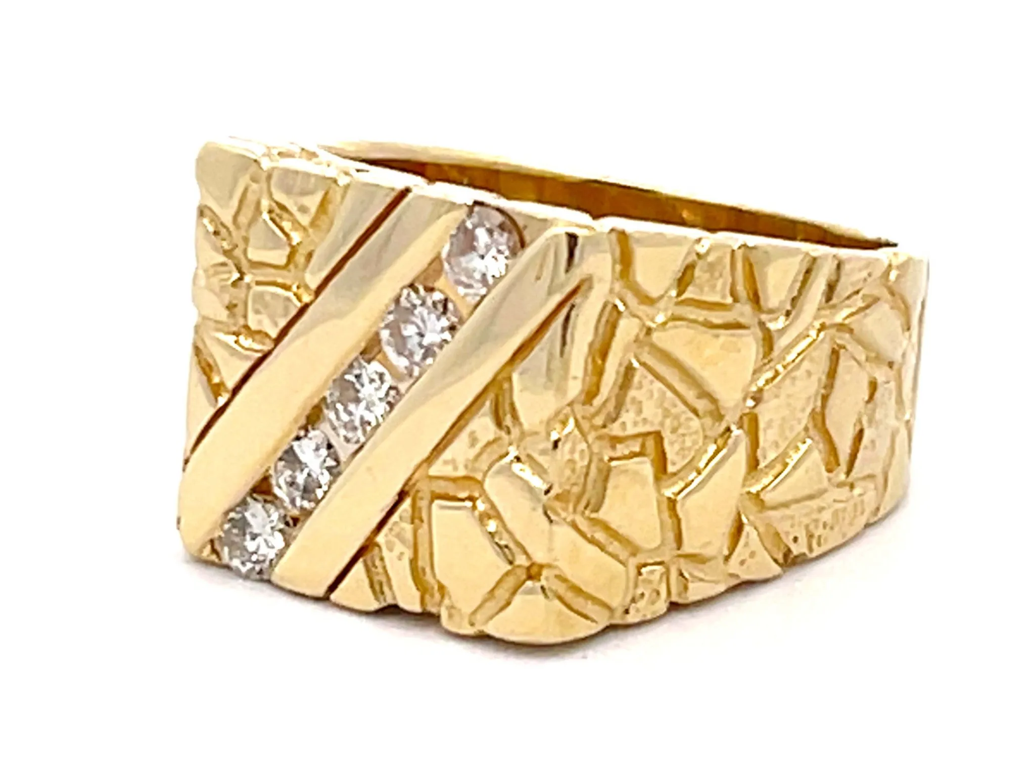 Gold Nugget Diamond Ring 14k Yellow Gold
