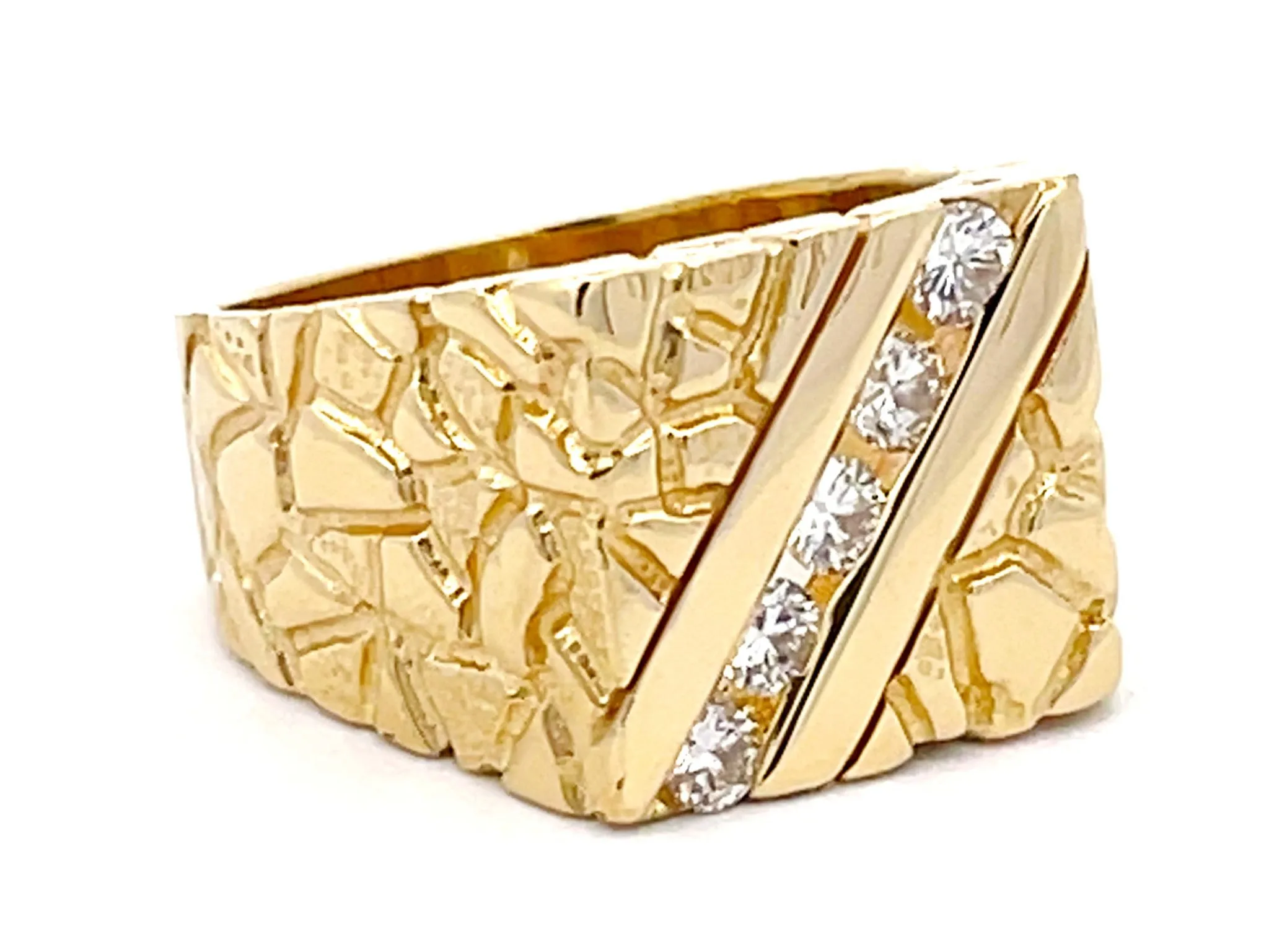Gold Nugget Diamond Ring 14k Yellow Gold