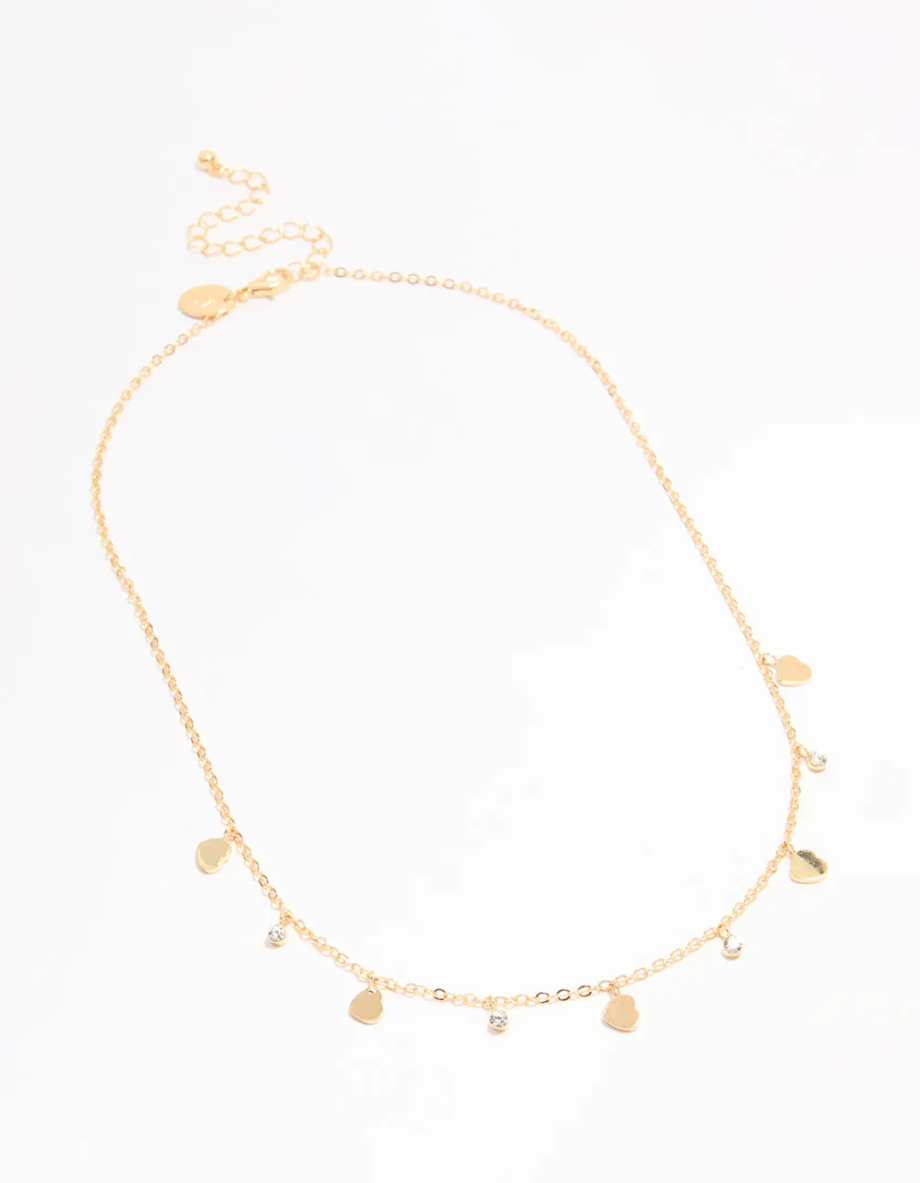 Gold Plated Cubic Zirconia & Heart Charm Pendant Necklace