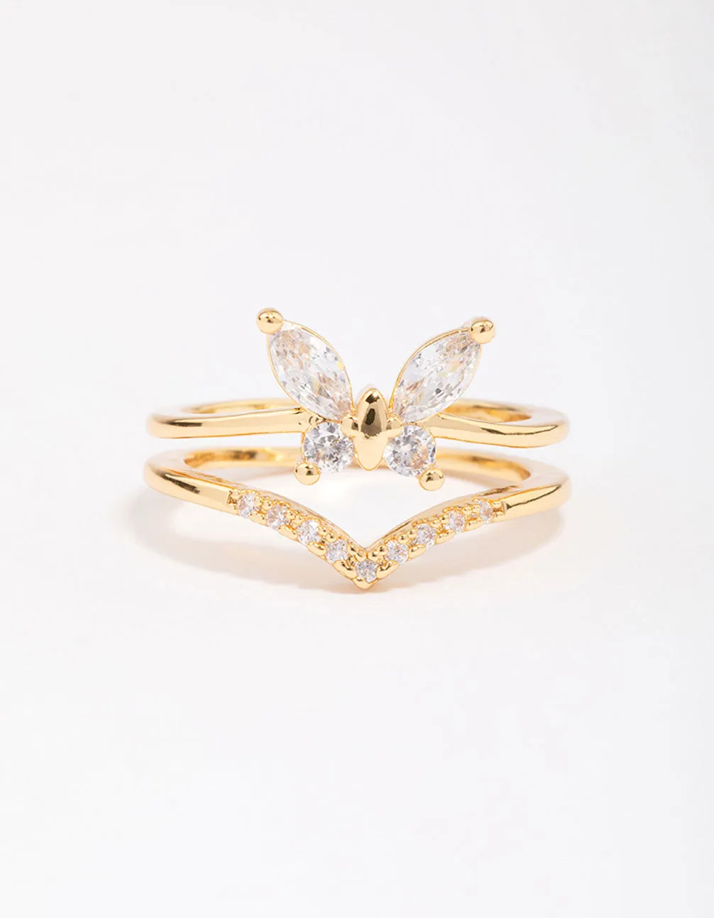 Gold Plated Cubic Zirconia Butterfly Double Band Ring