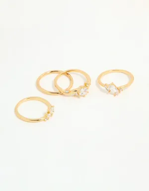 Gold Plated Cubic Zirconia Leaf Marquise Rings 4-Pack