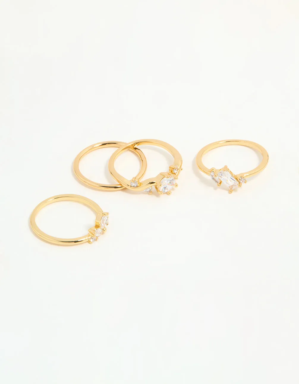 Gold Plated Cubic Zirconia Leaf Marquise Rings 4-Pack