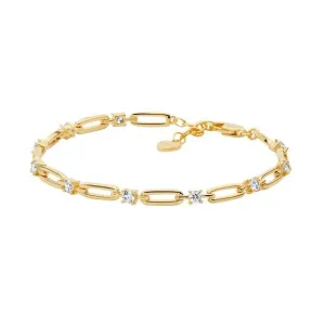 Gold Plated Sterling Silver Chain Bracelet with Cubic Zirconia B230G