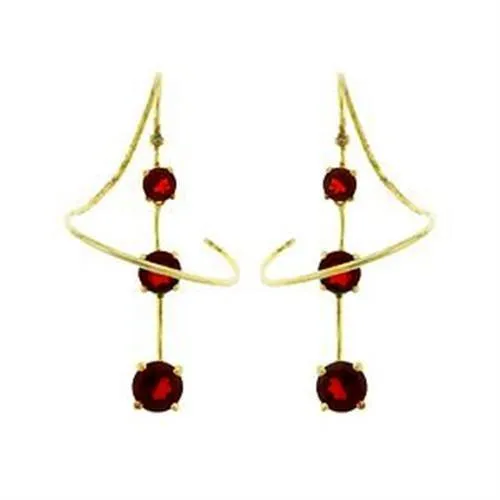 Gold Sterling Silver Earrings with AAA CZ in Ruby - Ships in 1 Day