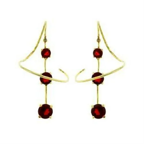 Gold Sterling Silver Earrings with AAA CZ in Ruby - Ships in 1 Day