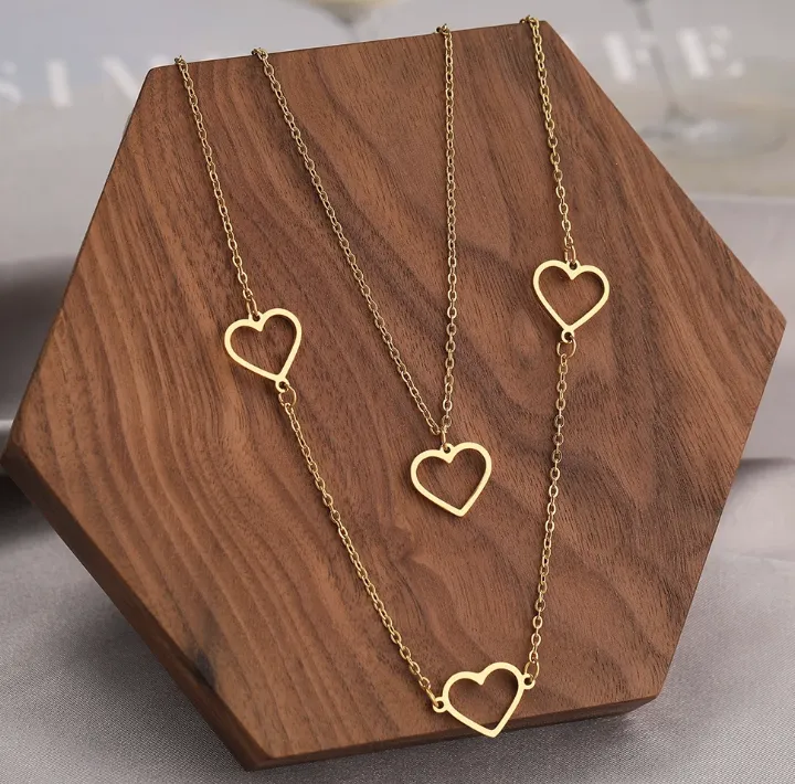 Gold Tone Stainless Steel Heart Dangle Necklace