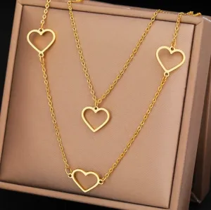 Gold Tone Stainless Steel Heart Dangle Necklace