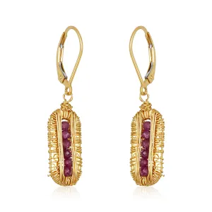 Gold Wired Frame Ruby Or Opal Earrings