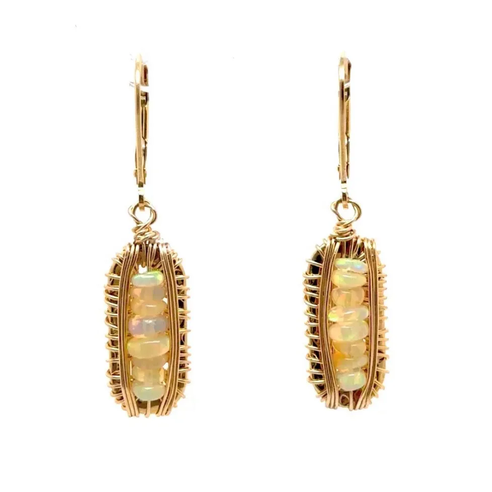 Gold Wired Frame Ruby Or Opal Earrings