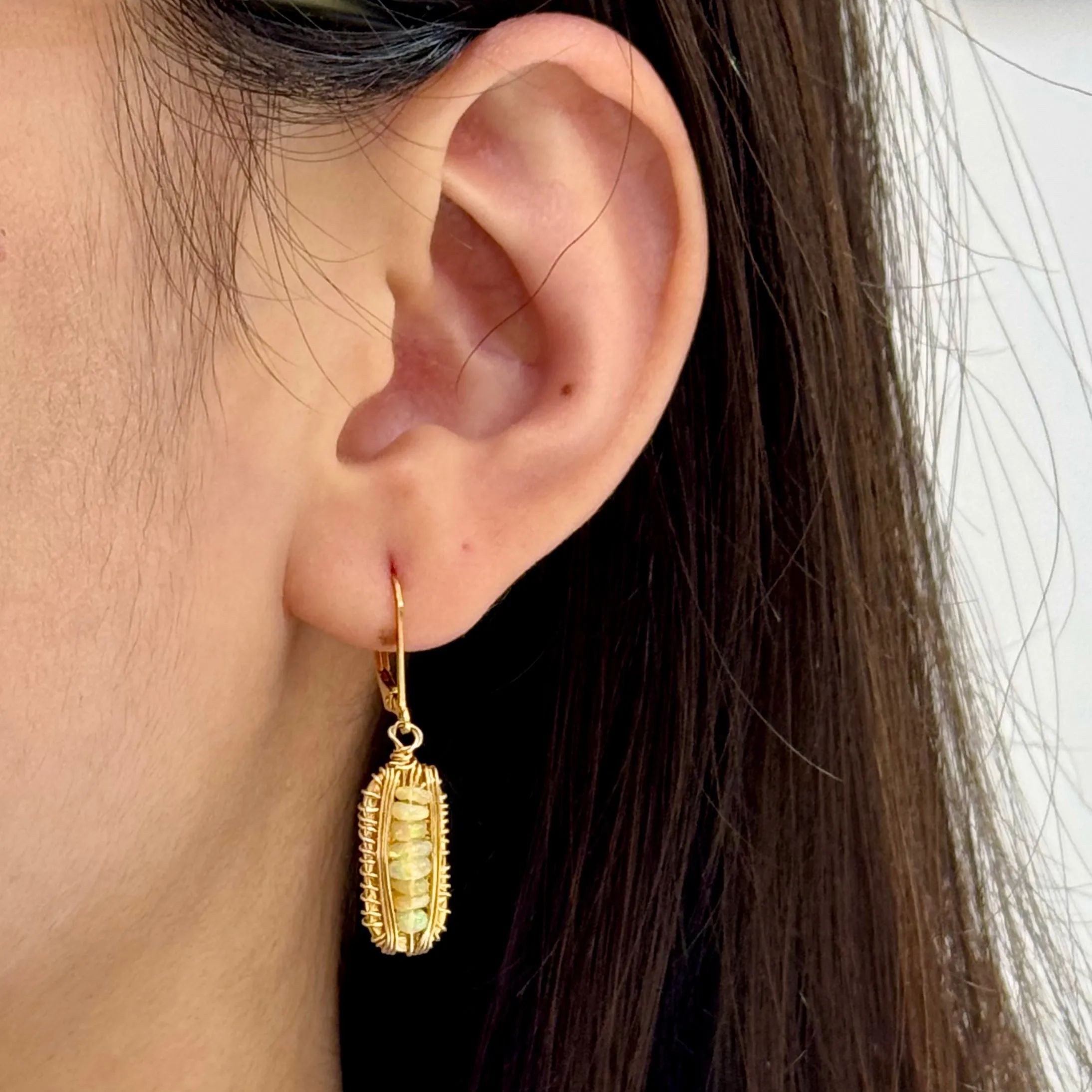 Gold Wired Frame Ruby Or Opal Earrings