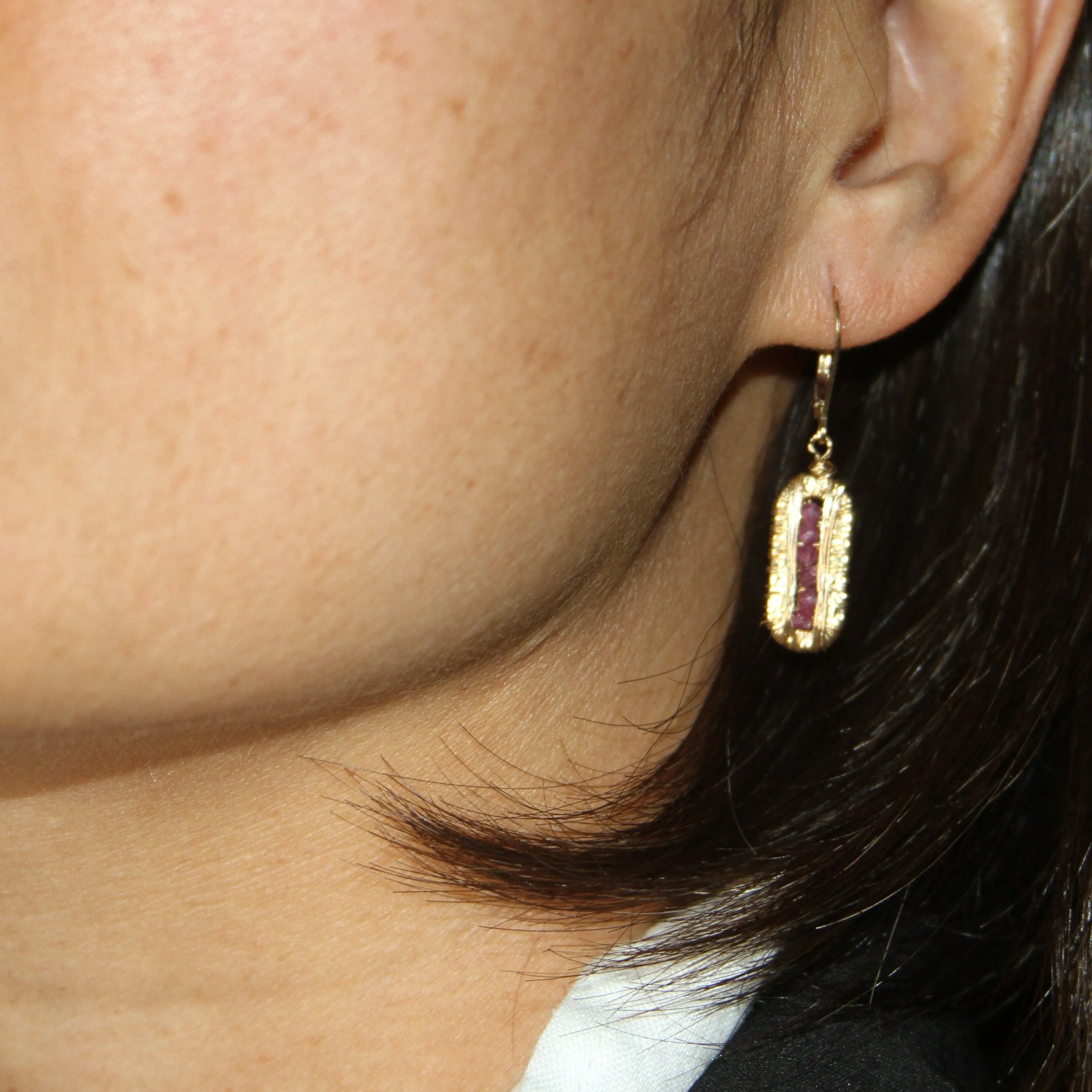 Gold Wired Frame Ruby Or Opal Earrings