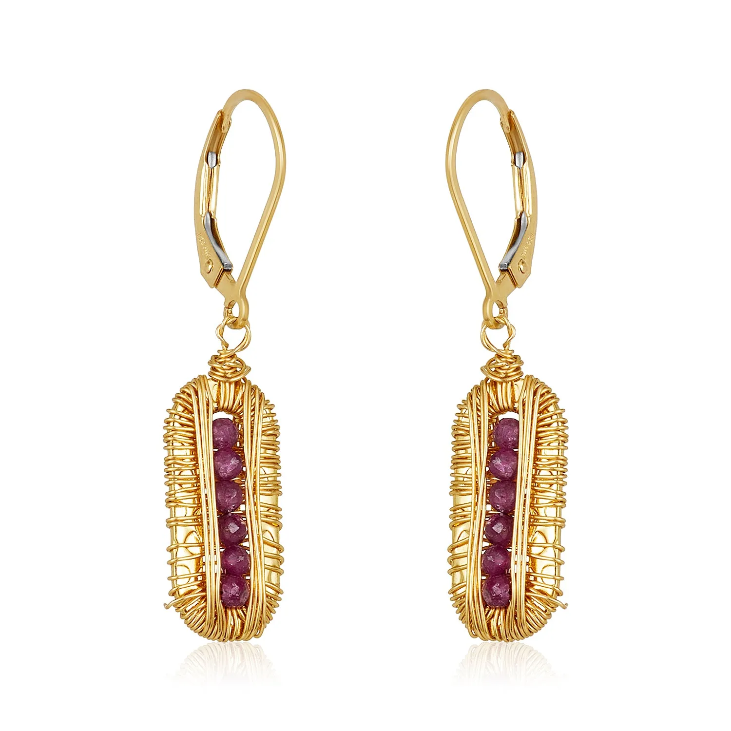 Gold Wired Frame Ruby Or Opal Earrings