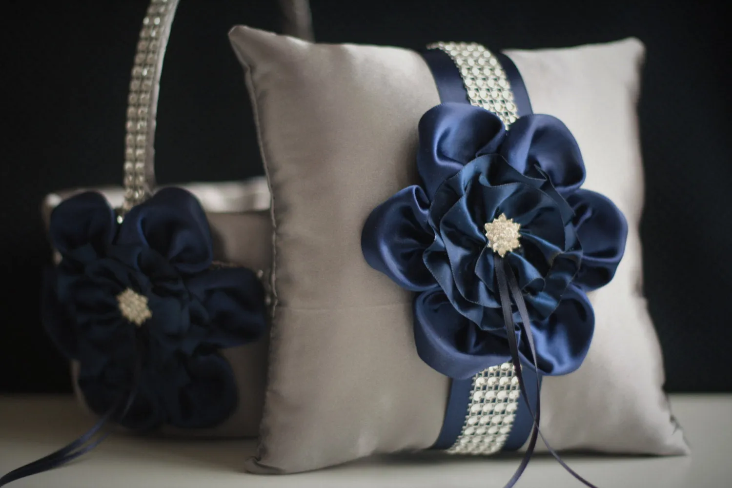 Gray Navy Bearer Pillow \ Navy ring cushion \ Navy Wedding Pillow \ Gray Navy Wedding Ring Holder \ Grey Navy Pillow \ Pillow for rings