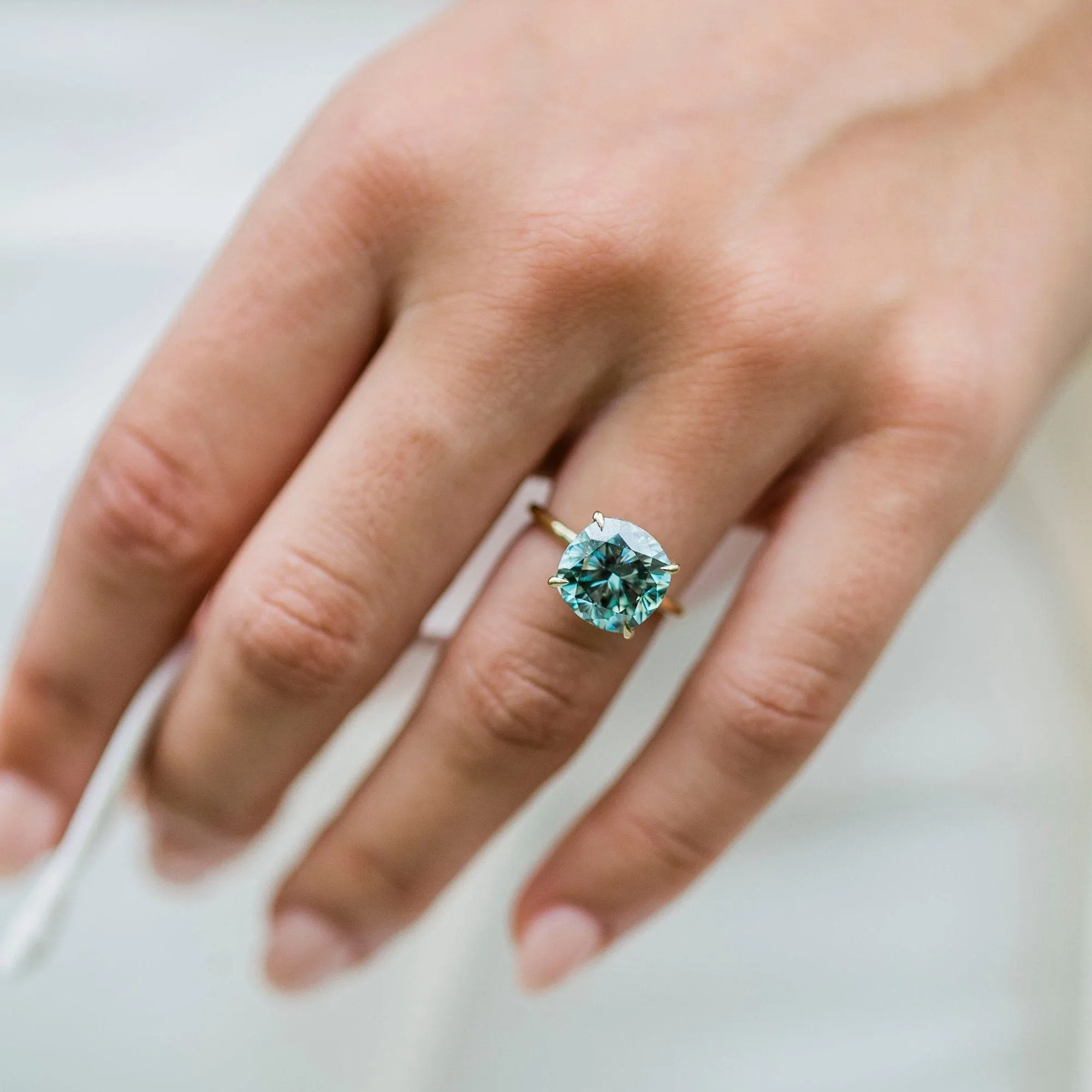 Green Blue Cushion Moissanite Ring Unique Hidden Halo Engagement Ring Gold Wedding Band  anniversary gift  Antique blue moissanite ring
