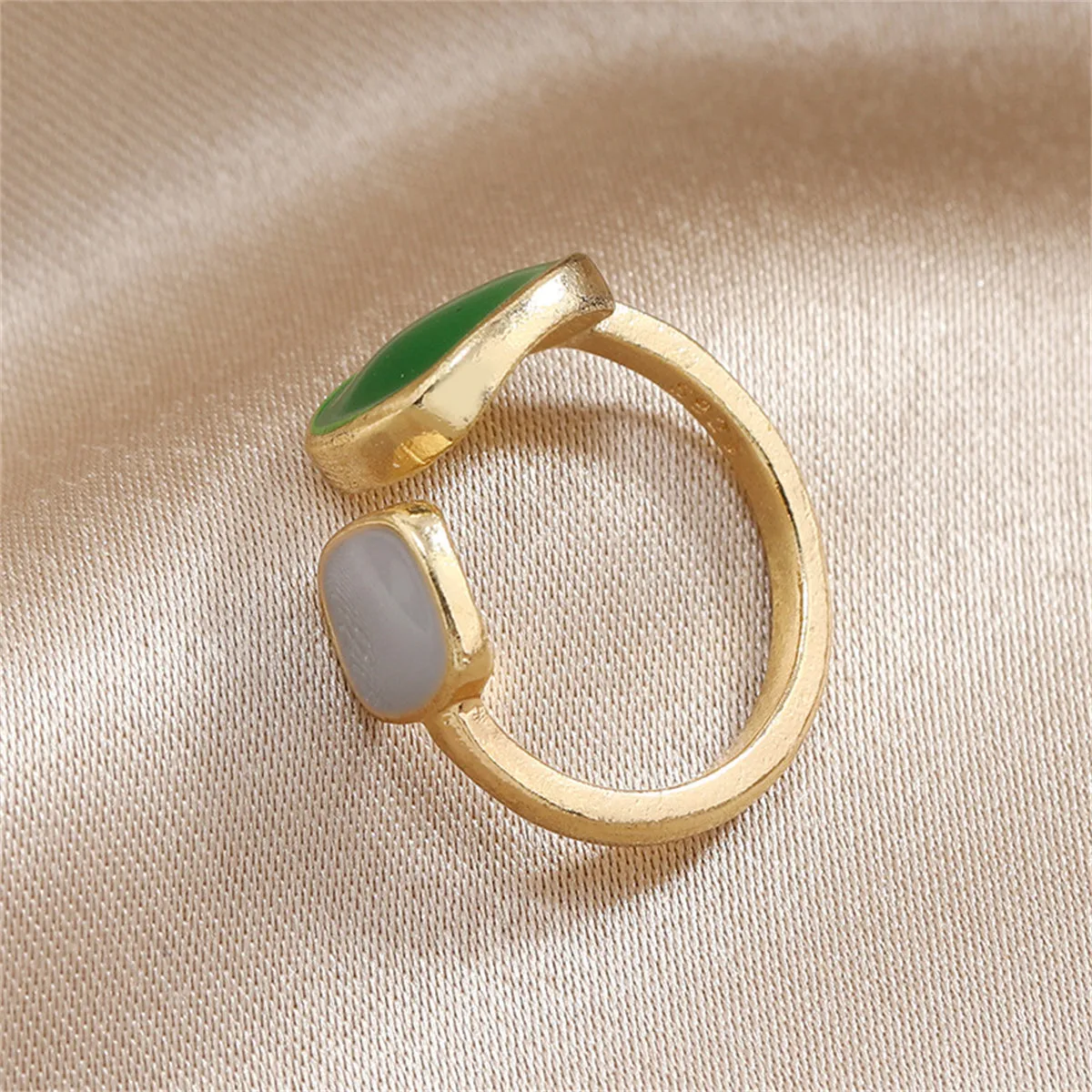 Green Enamel & 18K Gold-Plated Square Bypass Ring