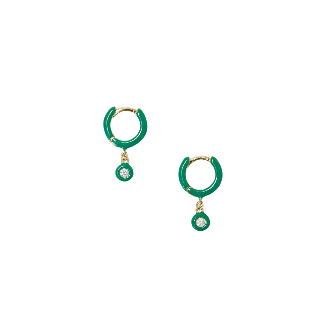 Green Enamel Diamond Huggies