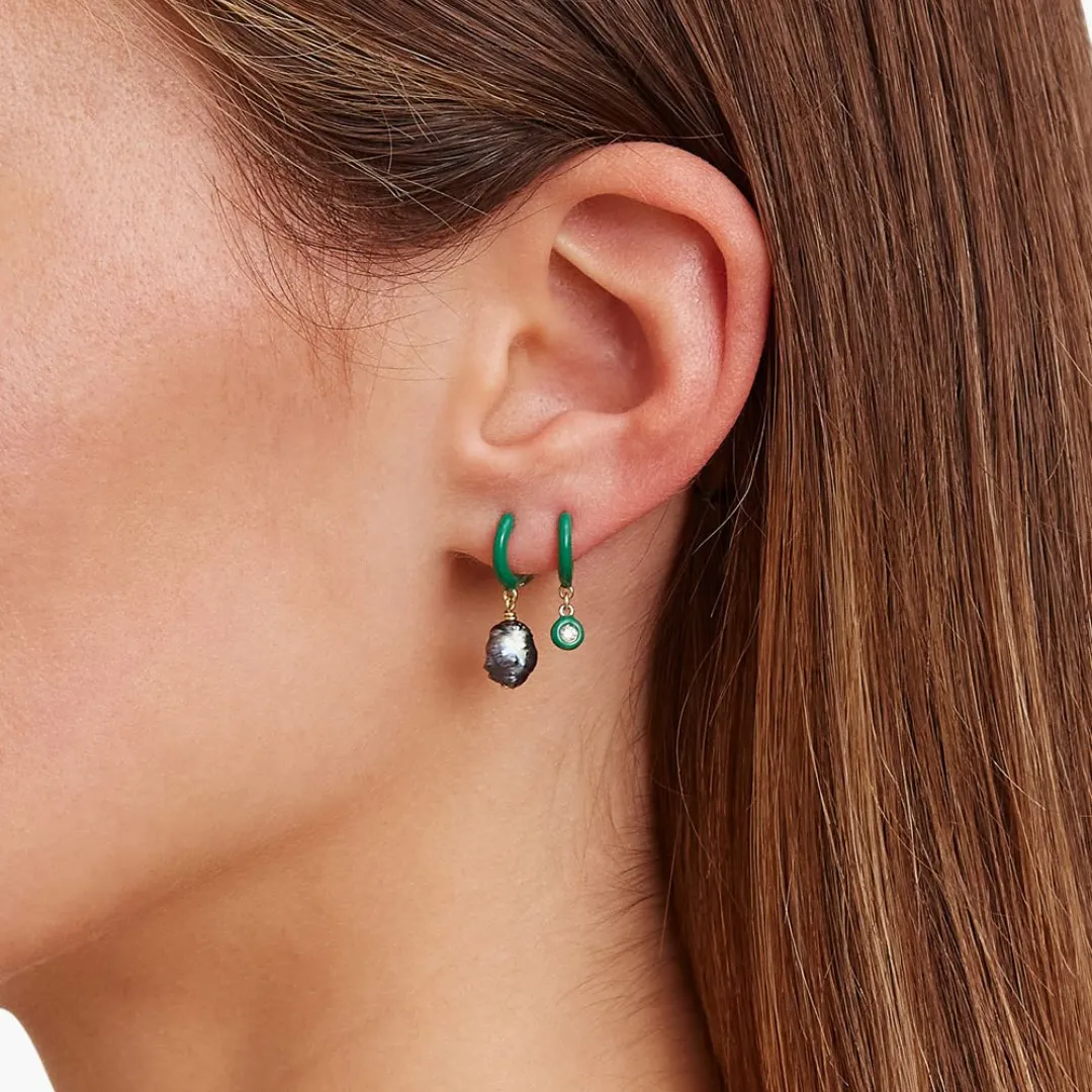 Green Enamel Diamond Huggies