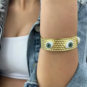 Green Eyes Gold Bangle Bracelet