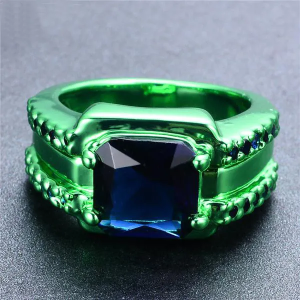 Green Gold Deep Ocean Zircon Ring