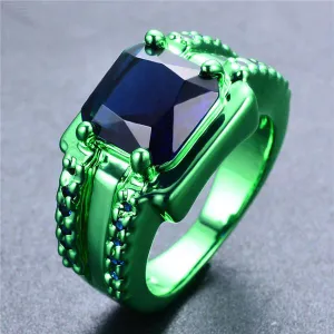 Green Gold Deep Ocean Zircon Ring