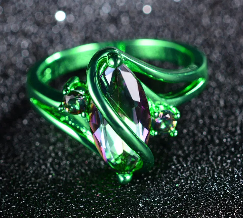 Green Gold Mystic Rainbow Zircon Ring