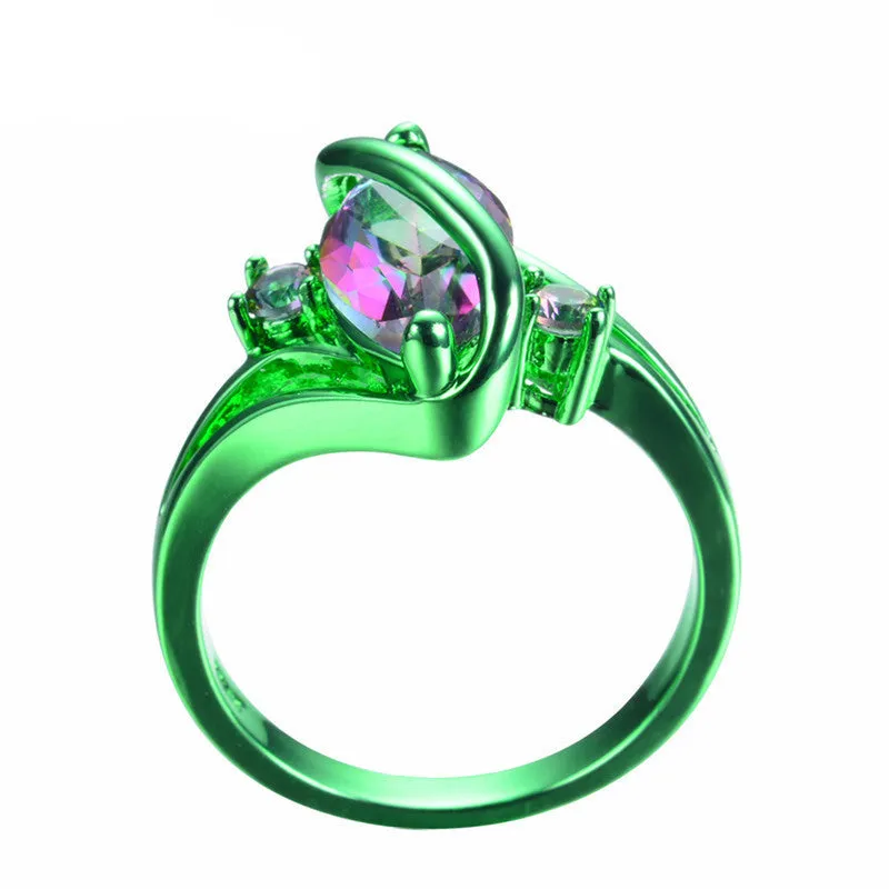 Green Gold Mystic Rainbow Zircon Ring