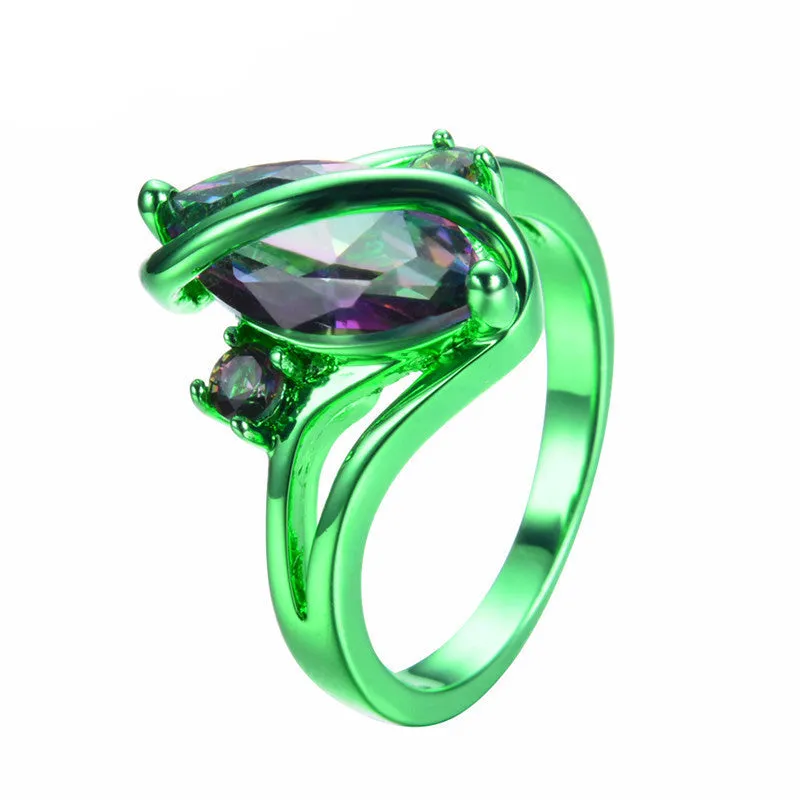 Green Gold Mystic Rainbow Zircon Ring