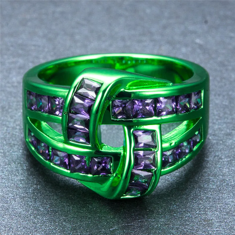 Green Gold Purple Zircon Ring